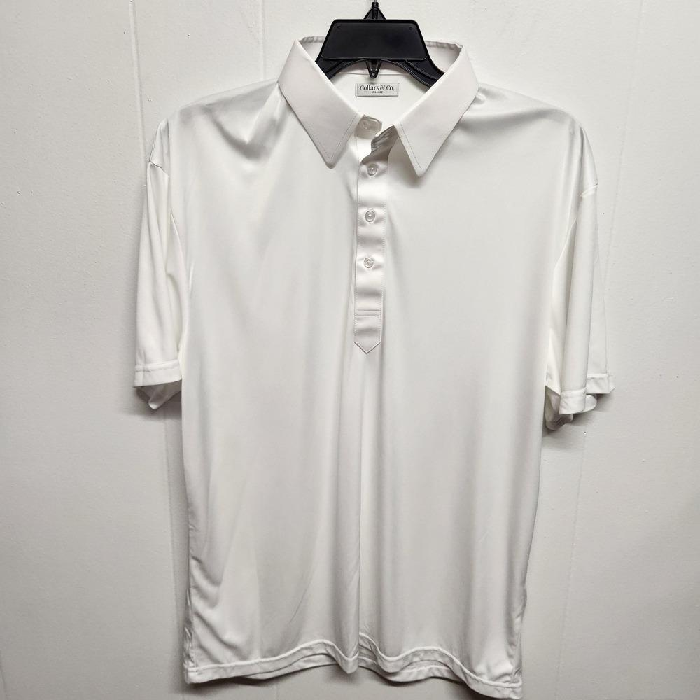 Collars & Co. Polo Shirt Mens XL White Dress Collar Short Sleeve Polyester Golf